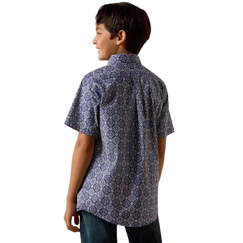 Boy's Ariat Evening Blue Medallion Print Bill Shirt 10073677