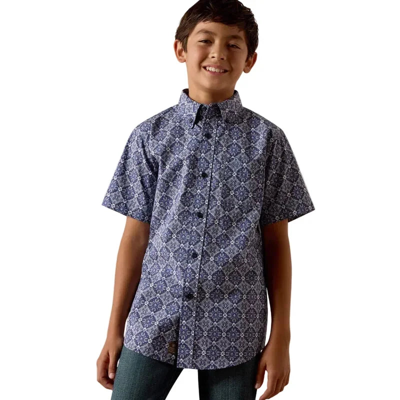 Boy's Ariat Evening Blue Medallion Print Bill Shirt 10073677
