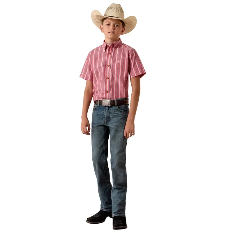 Boy's Ariat Hibiscus Red Stripe Pro Series Bobby Shirt 10073638