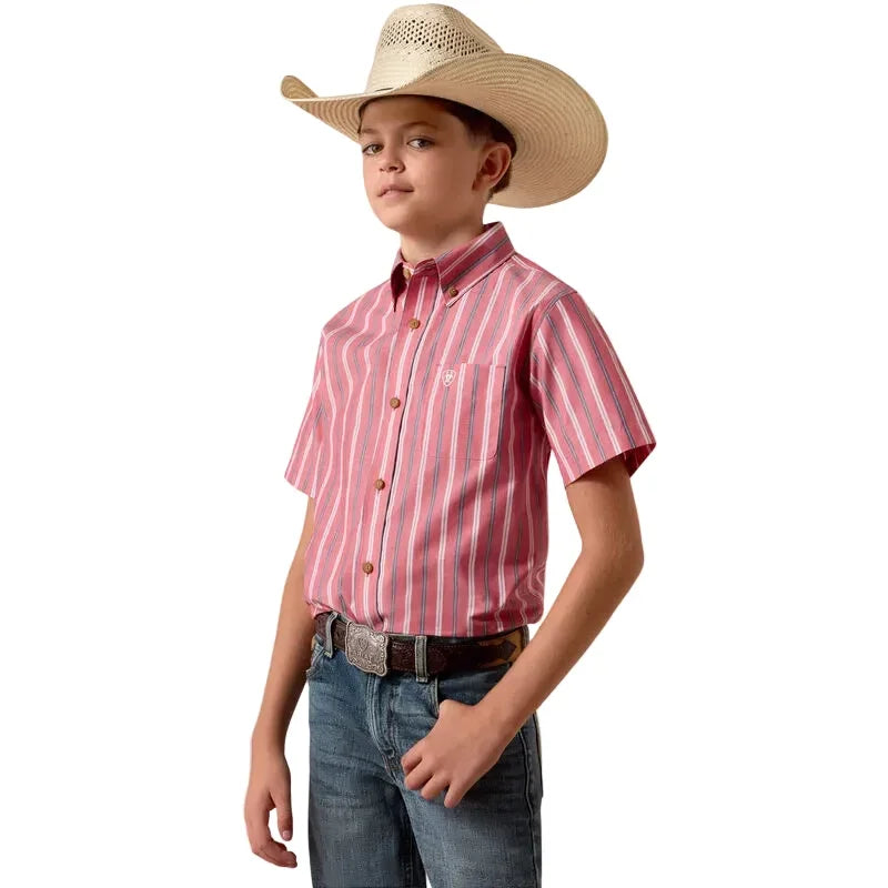 Boy's Ariat Hibiscus Red Stripe Pro Series Bobby Shirt 10073638
