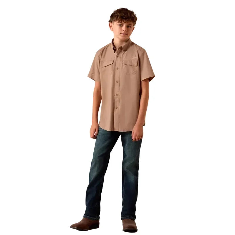 Boy's Ariat Khaki Southwest Cross Printed Vent TEK Outbound Classic Fit Shirt 10073420