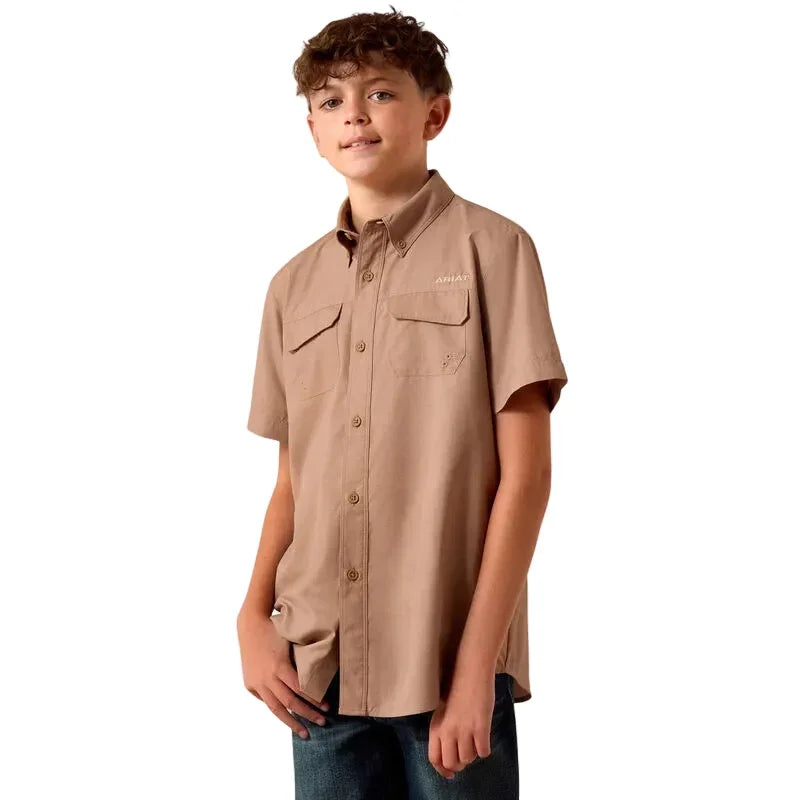Boy's Ariat Khaki Southwest Cross Printed Vent TEK Outbound Classic Fit Shirt 10073420