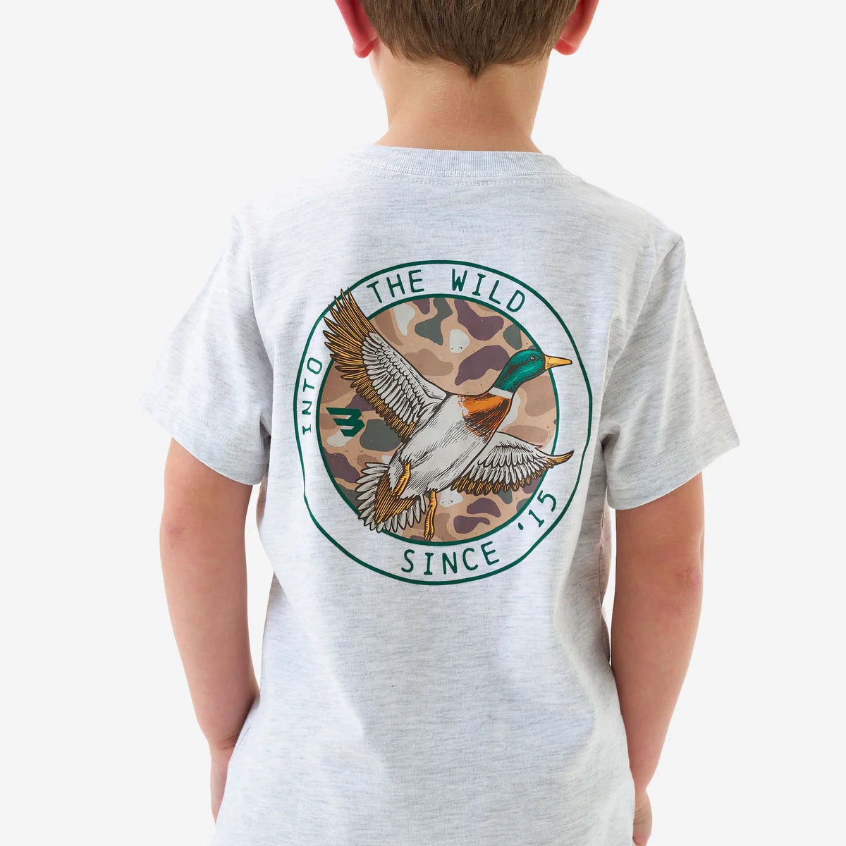 Boy's Burlebo Ash Gray Camo Mallard Duck Short Sleeve T-shirt Y-SST-CMD-AG