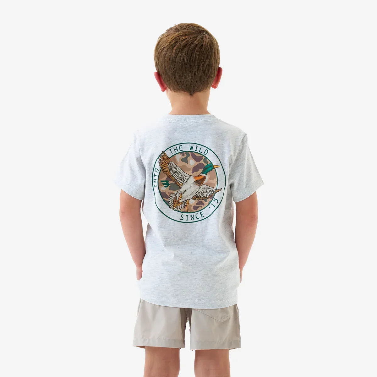 Boy's Burlebo Ash Gray Camo Mallard Duck Short Sleeve T-shirt Y-SST-CMD-AG