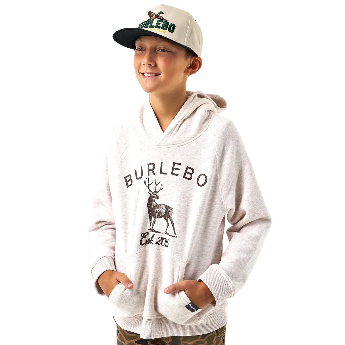 Boy's Burlebo Heather Oatmeal Whitetail Deer Fleece Hoodie
