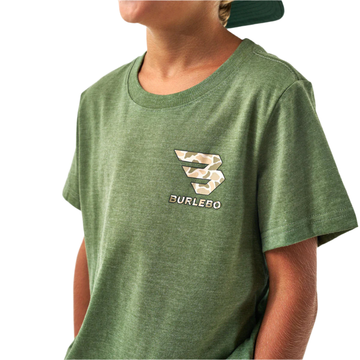 Boy's Burlebo Short Sleeve Heather Olive Mallard Camo Dog T-shirt Y-SST-MCD-HO