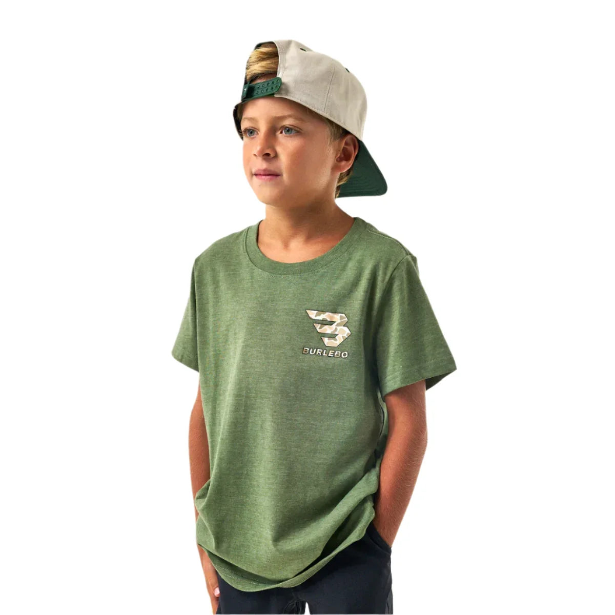 Boy's Burlebo Short Sleeve Heather Olive Mallard Camo Dog T-shirt Y-SST-MCD-HO