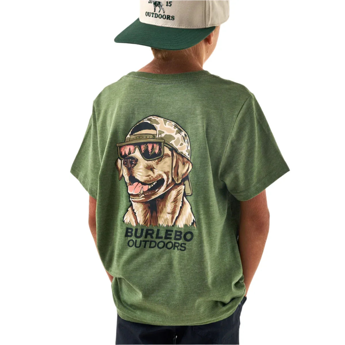 Boy's Burlebo Short Sleeve Heather Olive Mallard Camo Dog T-shirt Y-SST-MCD-HO