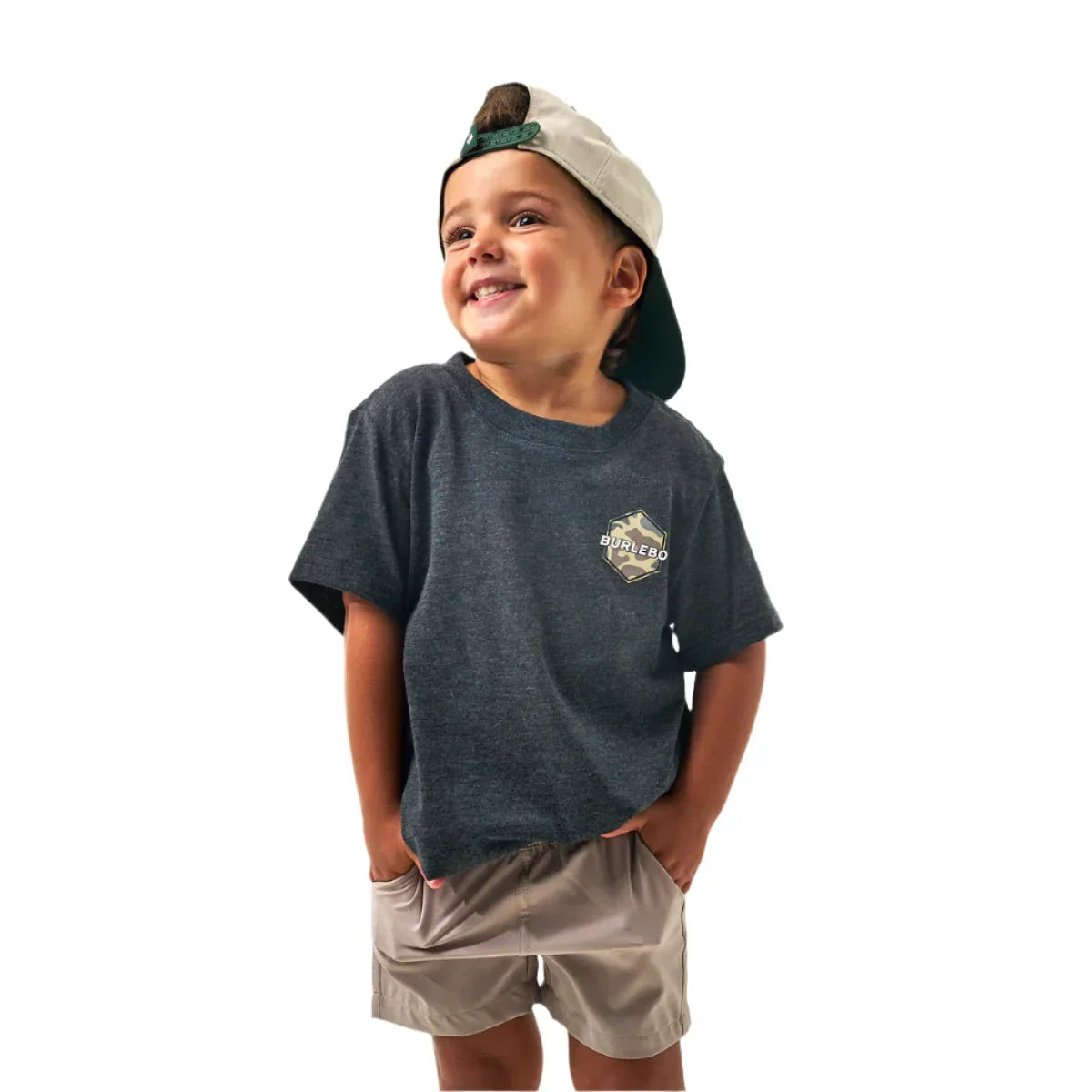 Boy's Burlebo Short Sleeve "Rad Dude" Deer Camo Heather Black Y-SST-DUDDC-HB