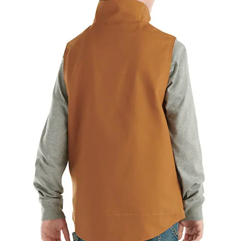 Boy's Carhartt Brown Zip-front Canvas Sherpa Lined Vest