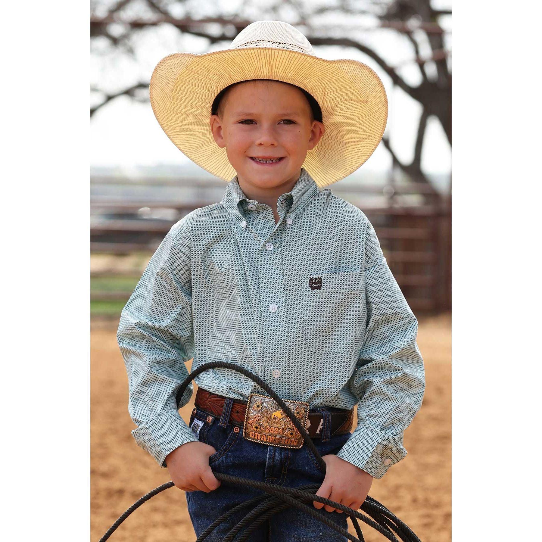 Boy's Cinch Blue Long Sleeve Button Up Western Shirt MTW7060409