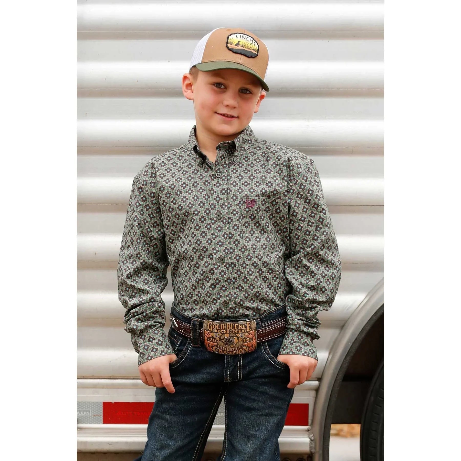 Boy's Cinch Geo Print Button Down Shirt MTW7060392