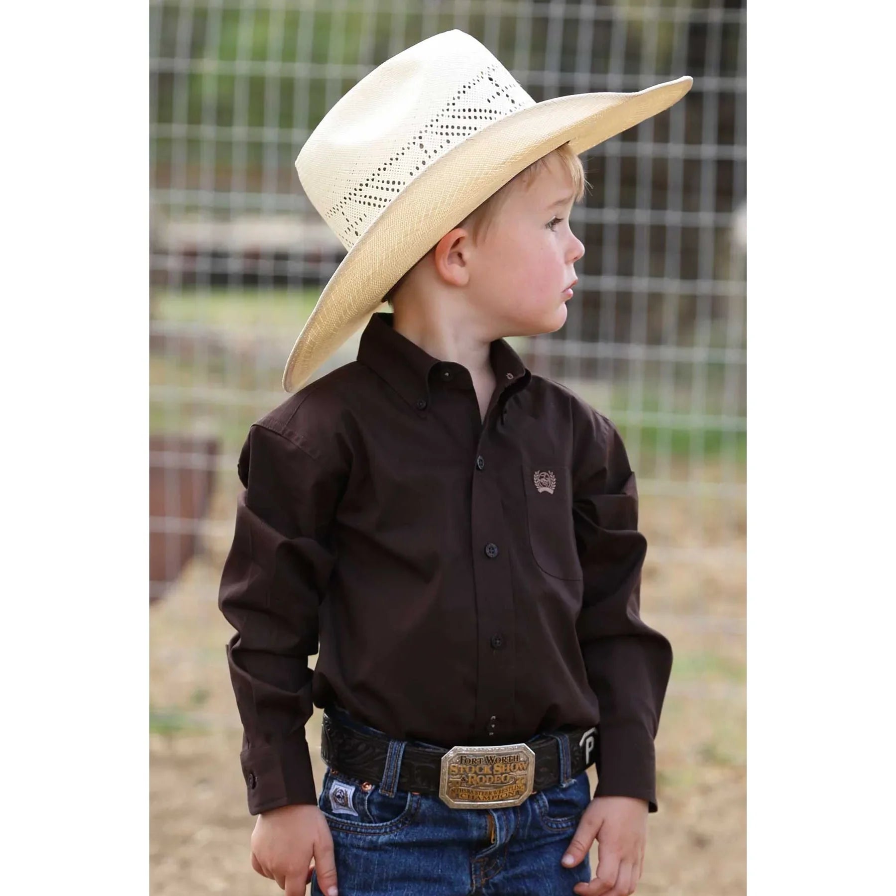 Boy's Cinch Infant Solid Brown Long Sleeve Western Shirt MTW7062408