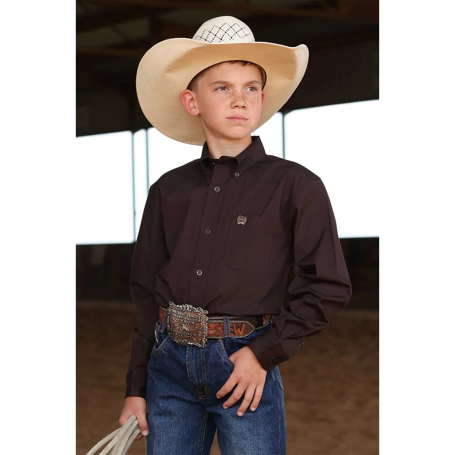 Boy's Cinch Long Sleeve Brown Button Up Shirt MTW7060408