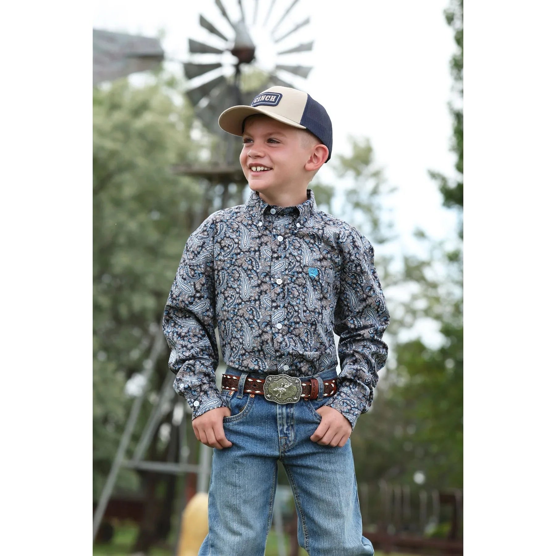 Boy's Cinch Long Sleeve Paisley Printed Button Up Shirt MTW7060416