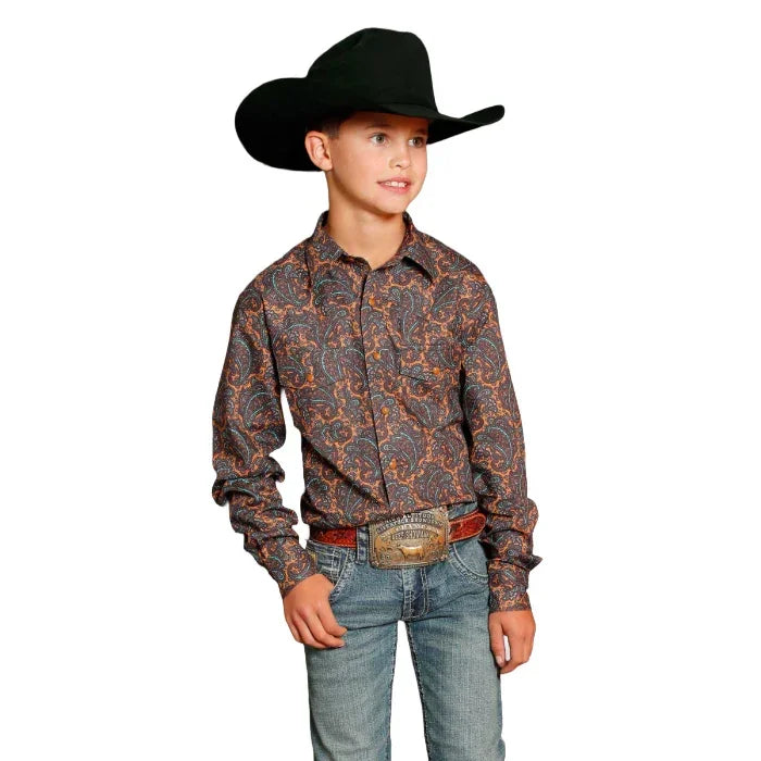 Boy's Cinch Long Sleeve Print Brown Shirt MTW7020100