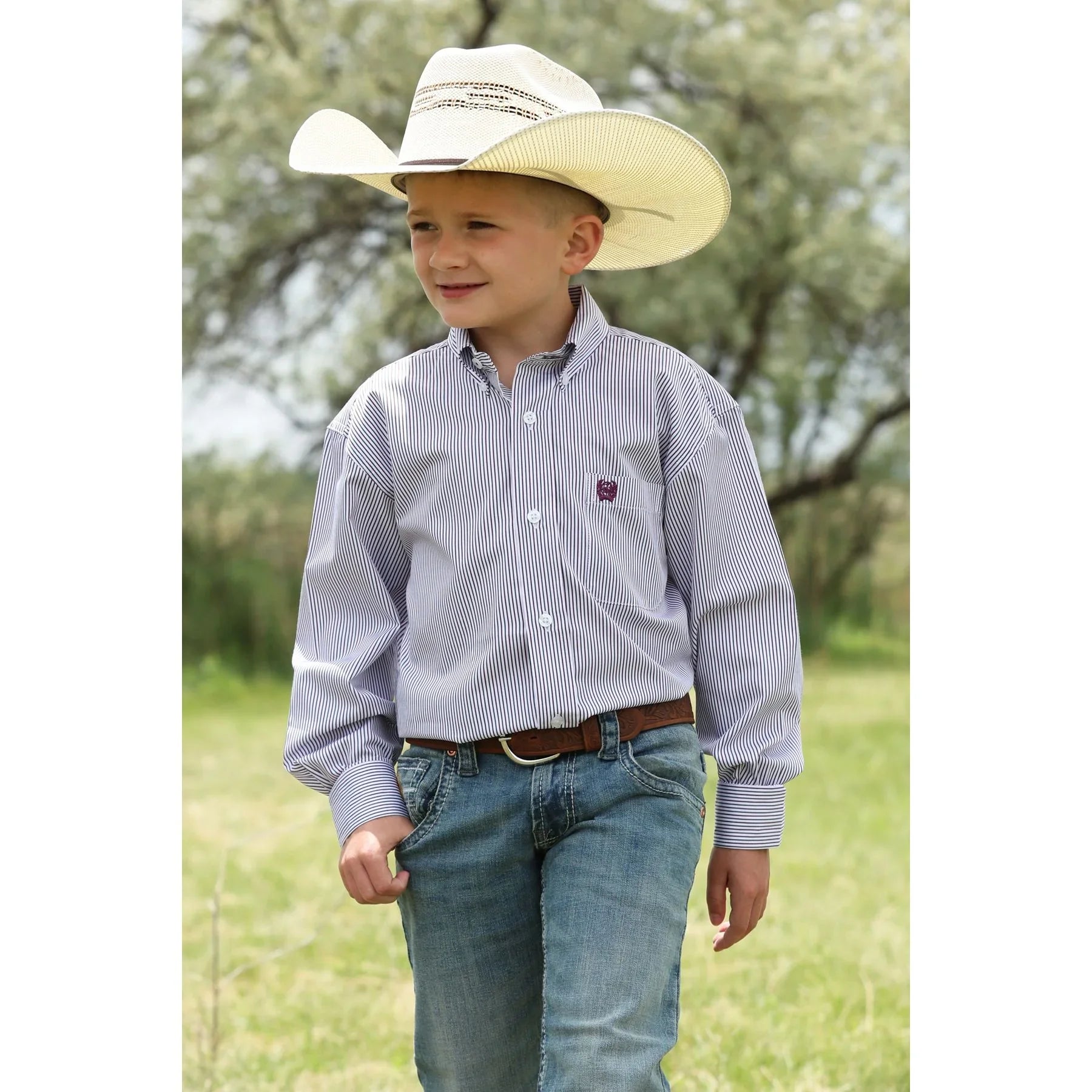 Boy's Cinch Long Sleeve Purple Striped Button Down Shirt MTW7060421
