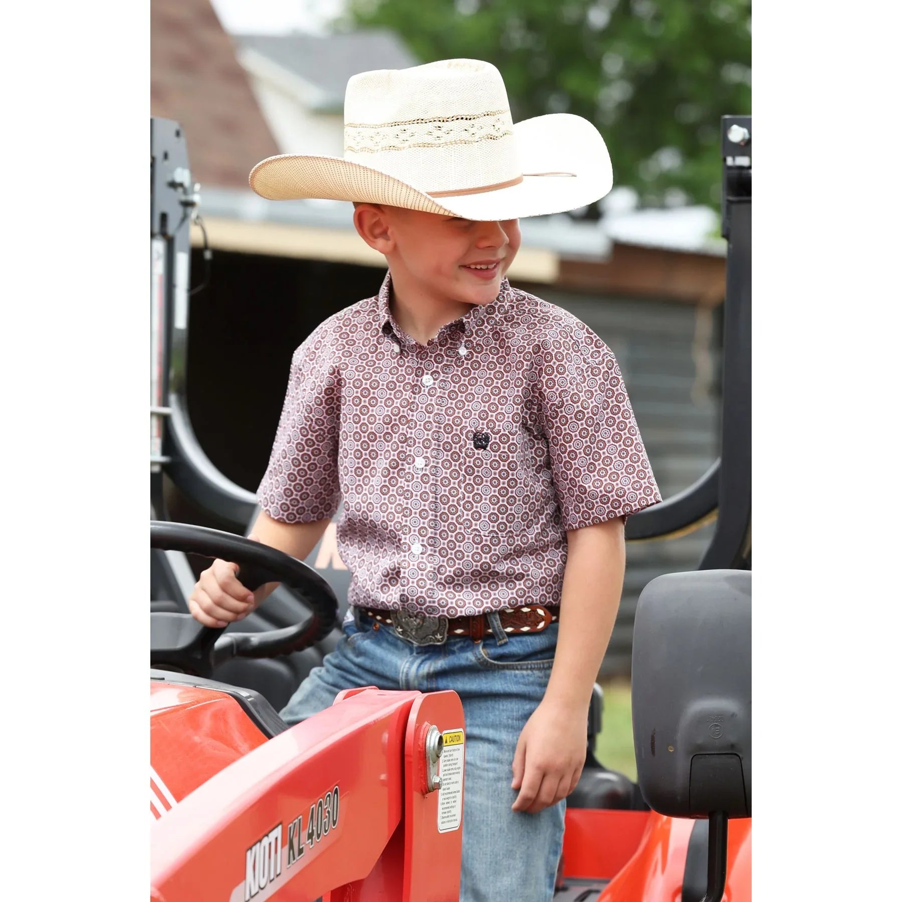 Boy's Cinch Short Sleeve Geo Print Button Up Shirt MTW7140040