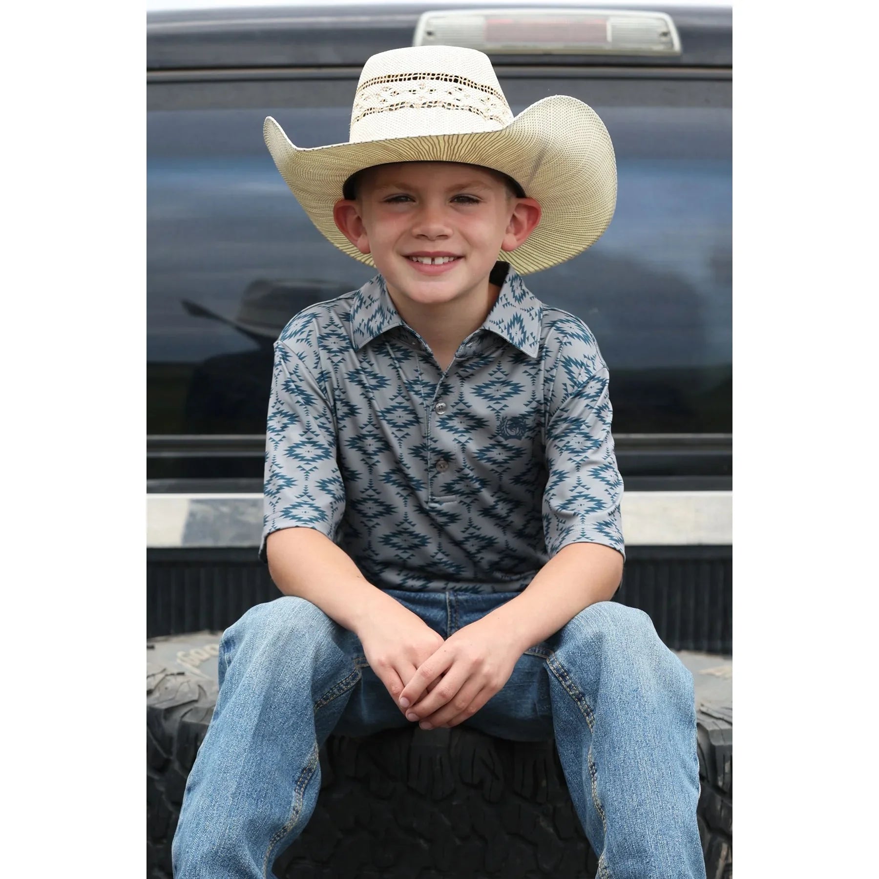 Boy's Cinch Short Sleeve Gray and Navy Polo MTK7600017