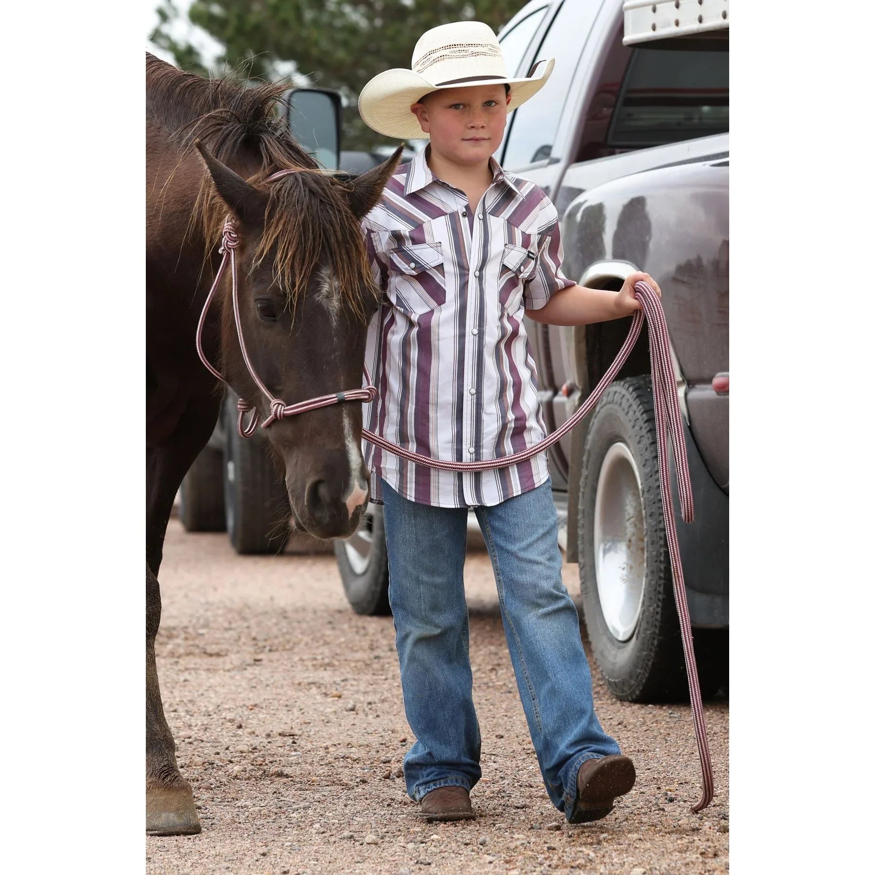 Boy's Cinch Short Sleeve Striped Snap Shirt MTW7171002