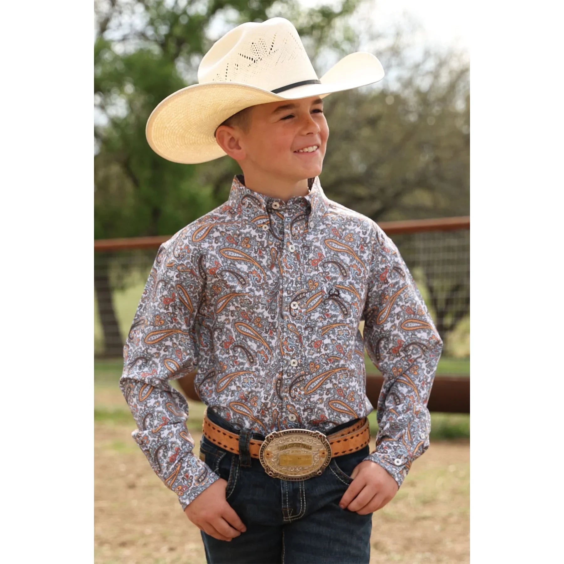 Boy's Cinch White Paisley Arenaflex Button Up MTW7060411