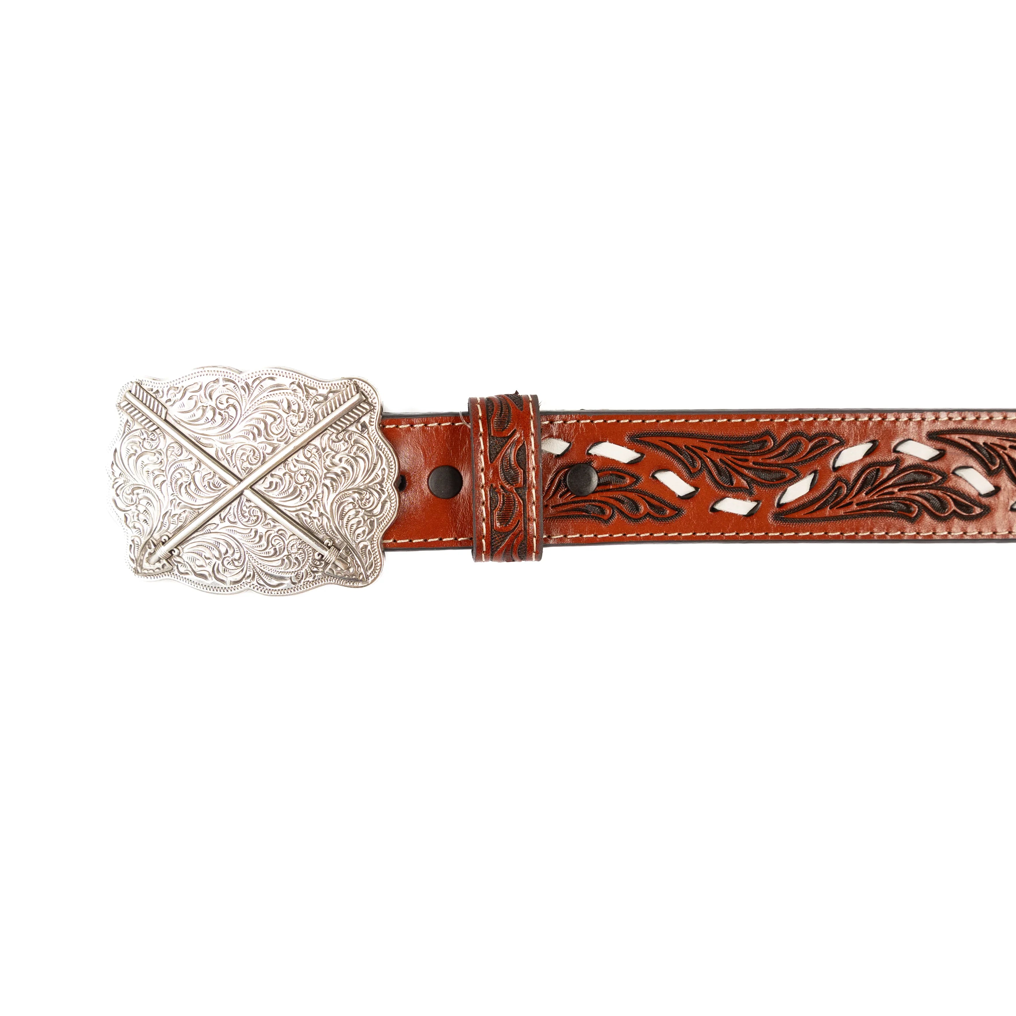Boy's Cowboy Chrome Brown Leather Belt with Stitching 916