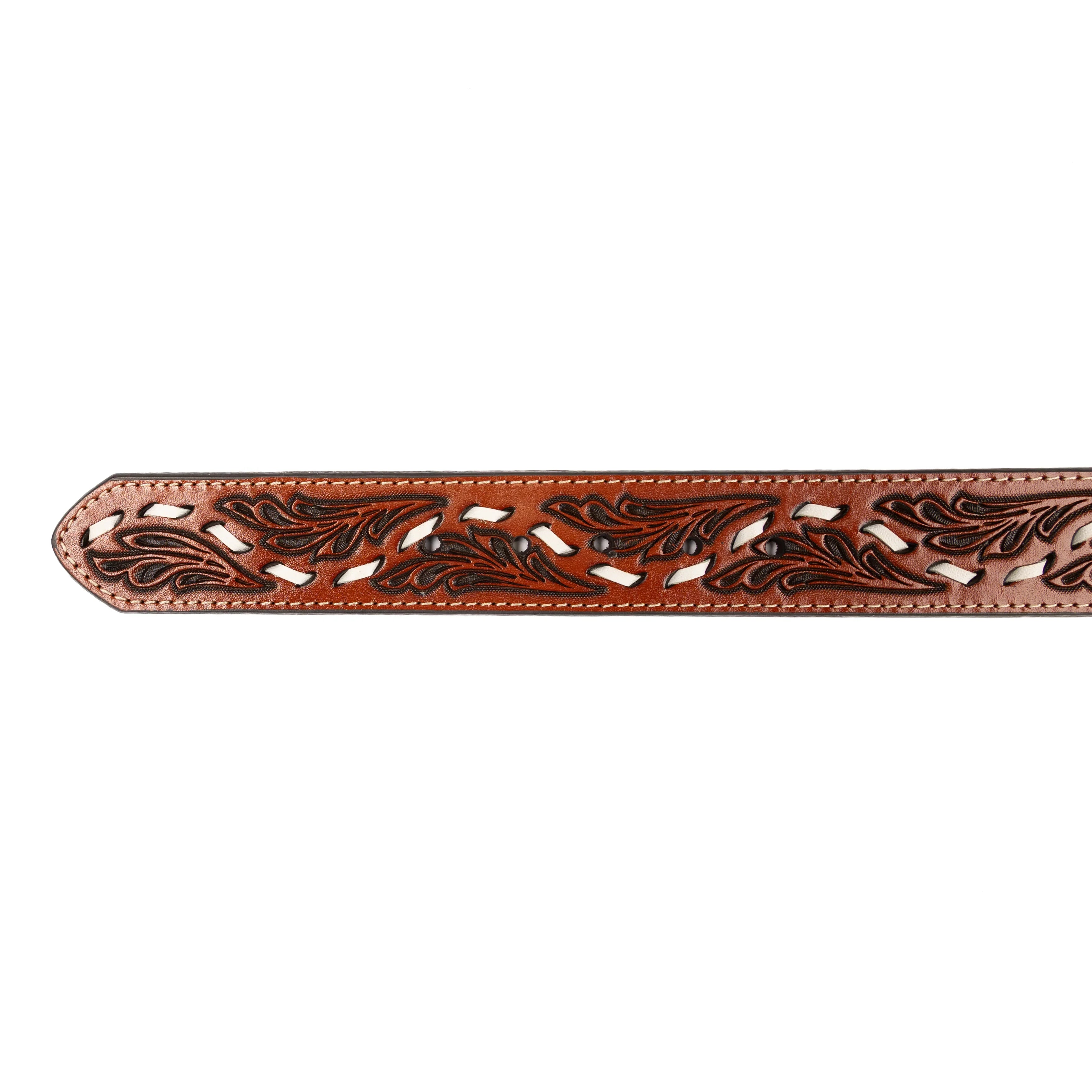 Boy's Cowboy Chrome Brown Leather Belt with Stitching 916