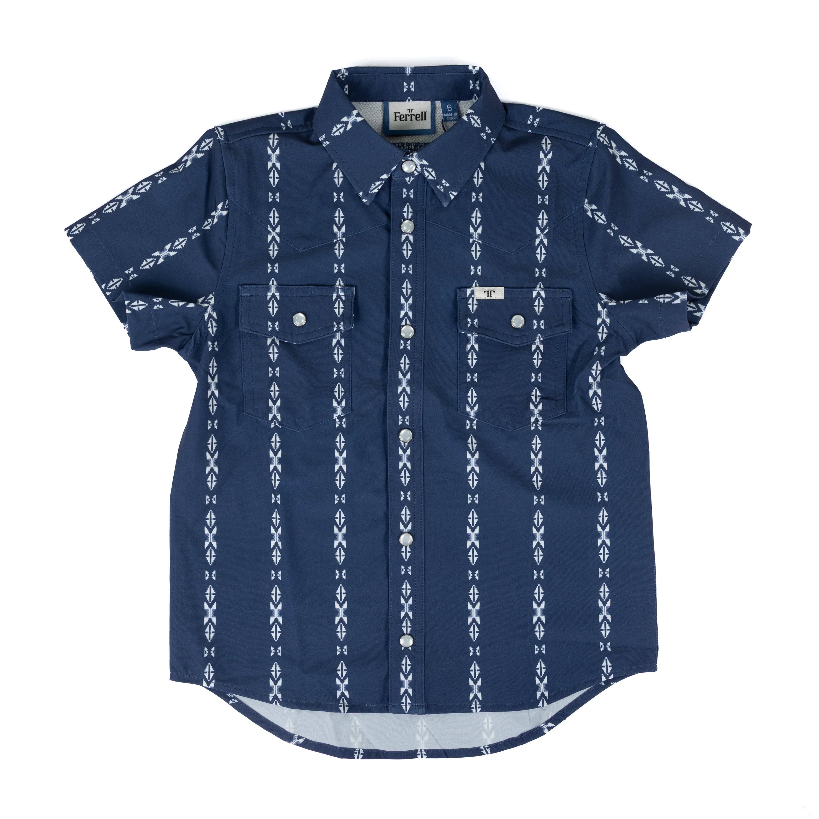 Boy's Ferrell Blue Short Sleeve Maverick Snap Shirt KPS3026064