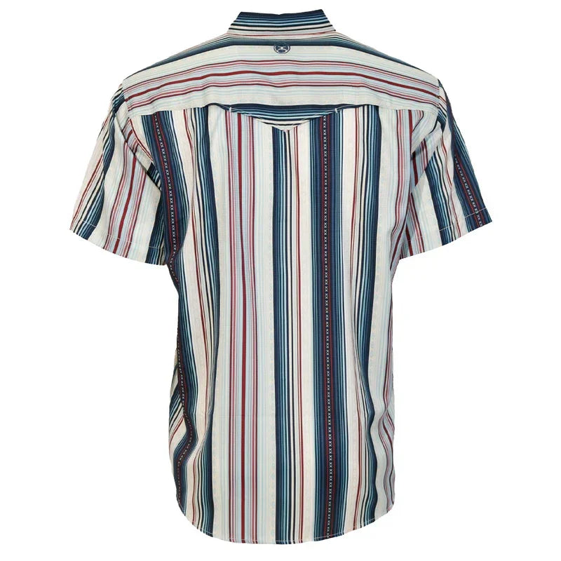 Boy's Hooey "Sol" Short Sleeve Pearl Snap Shirt Gray with Red and Blue Stripes HT2621NST-Y