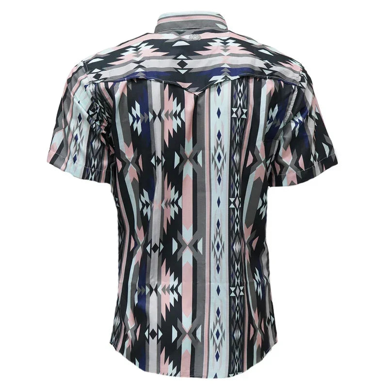 Boy's Hooey "Sol" Short Sleeve Pink Aztec Snap Shirt HT2621PKAZ-Y