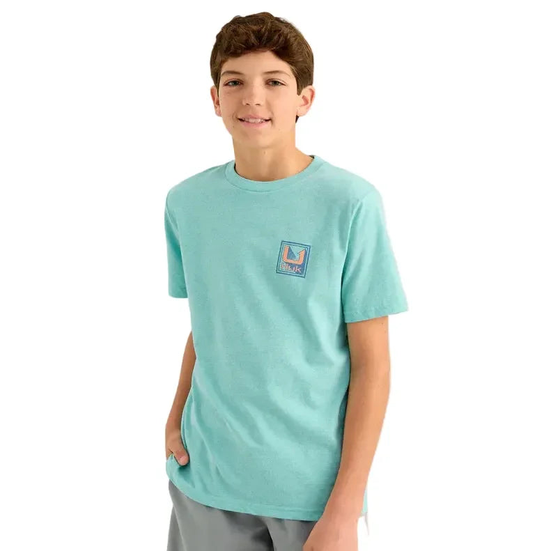 Boy's Huk Marine Blue Heather Rising Huk T-shirt H7100113-465