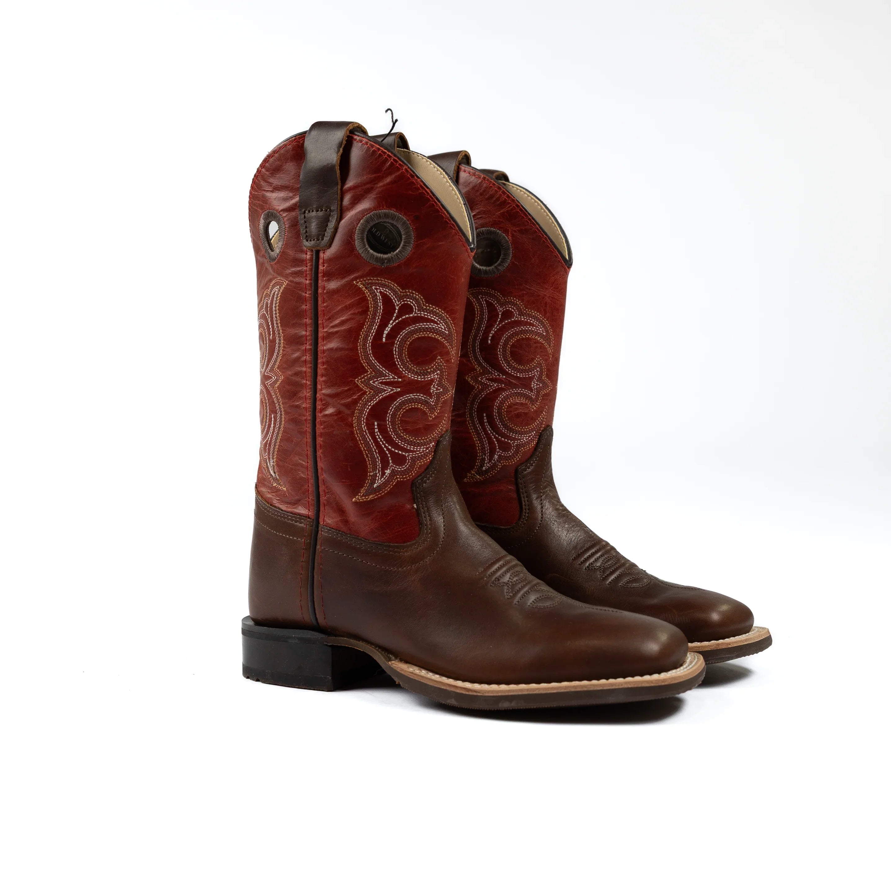 Boy's Old West Red Leather Broad Square Toe Boots BSY1999