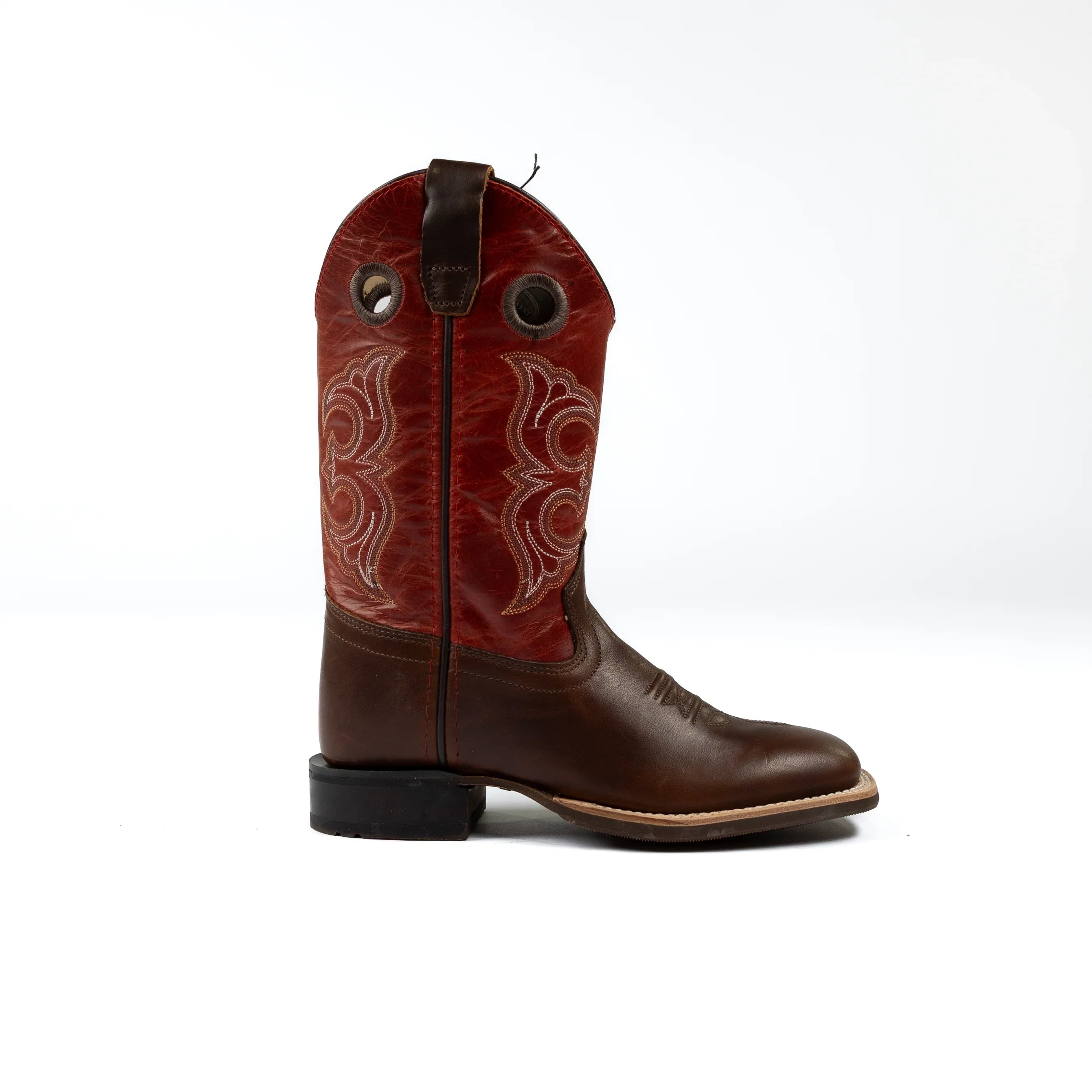 Boy's Old West Red Leather Broad Square Toe Boots BSY1999