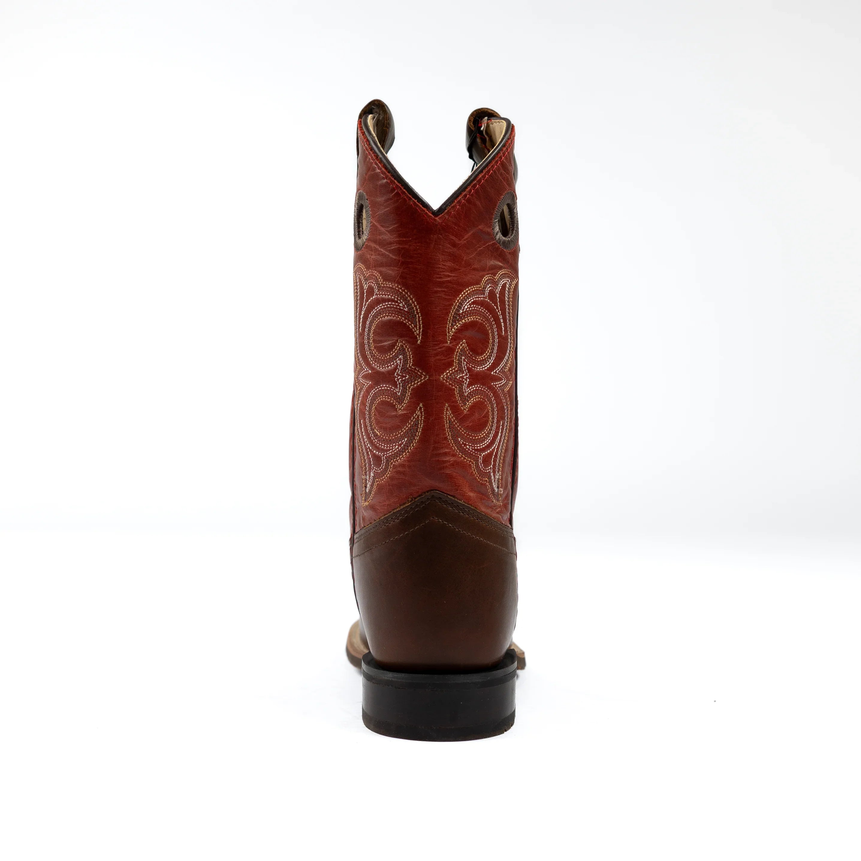 Boy's Old West Red Leather Broad Square Toe Boots BSY1999