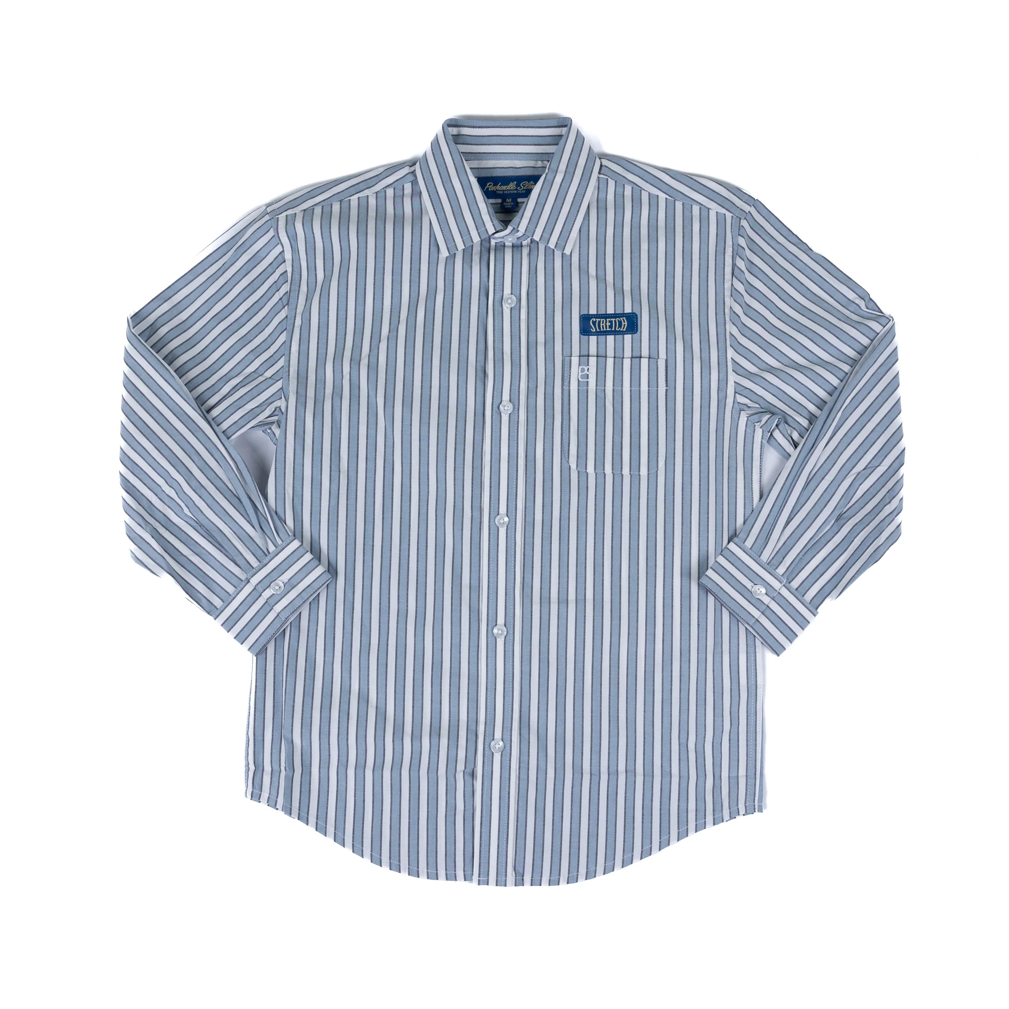 Boy's Panhandle Long Sleeve Blue and White Striped Button Up Shirt SBB2S08277