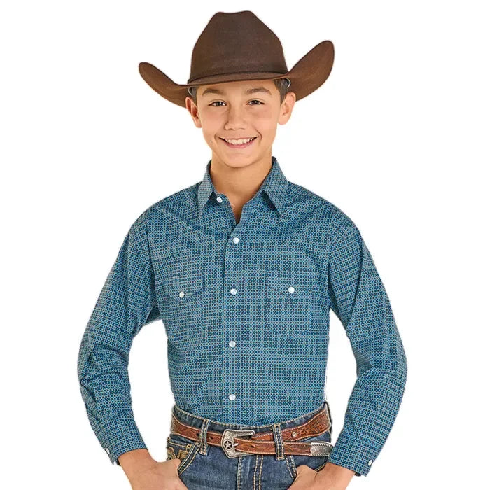 Boy's Panhandle Peacock Blue Snap Shirt RBN2S07592
