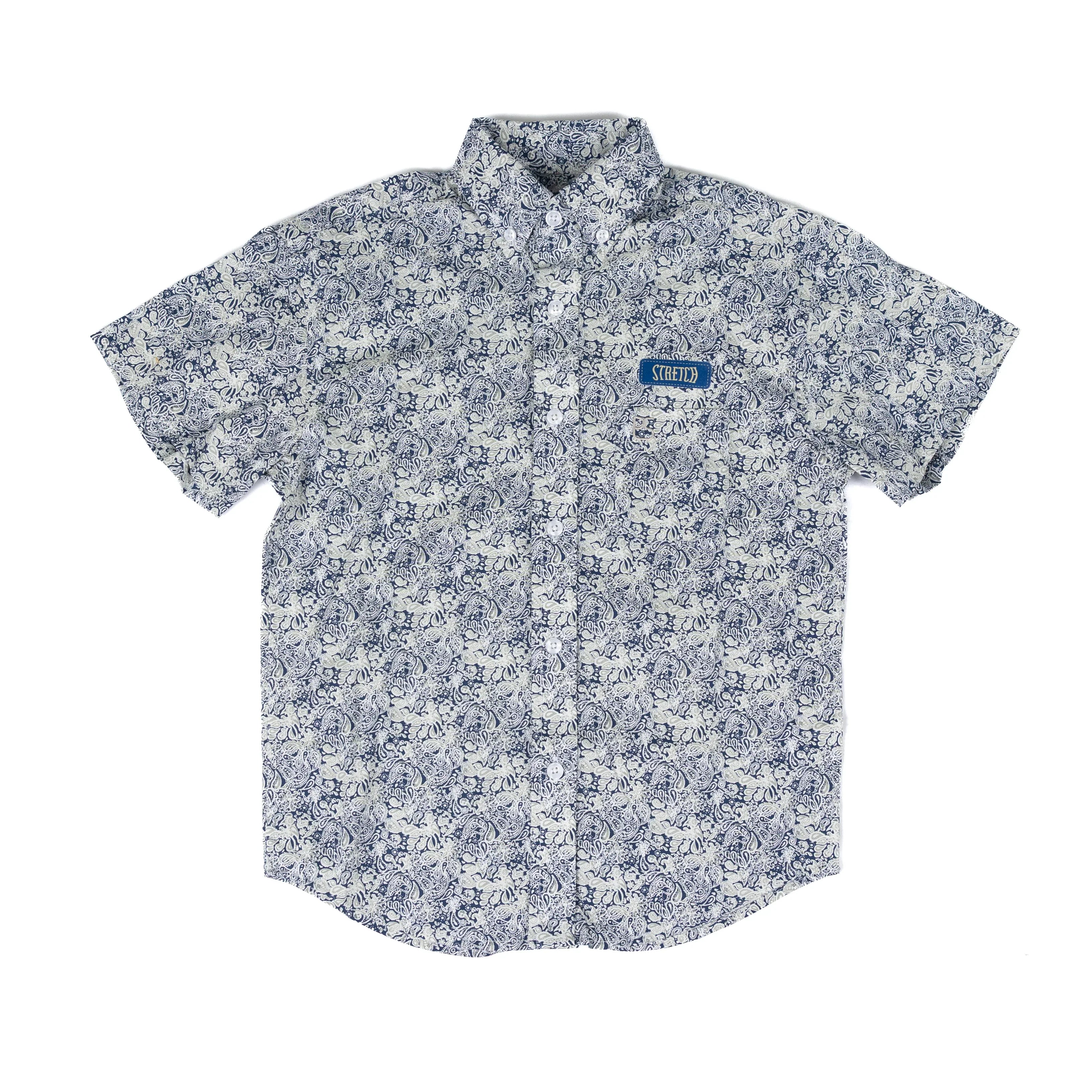 Boy's Panhandle Short Sleeve Blue Paisley Print Button Up Shirt SBB3S08968