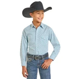 Boy's Panhandle Turquoise Long Sleeve Snap Shirt RBN2S07091
