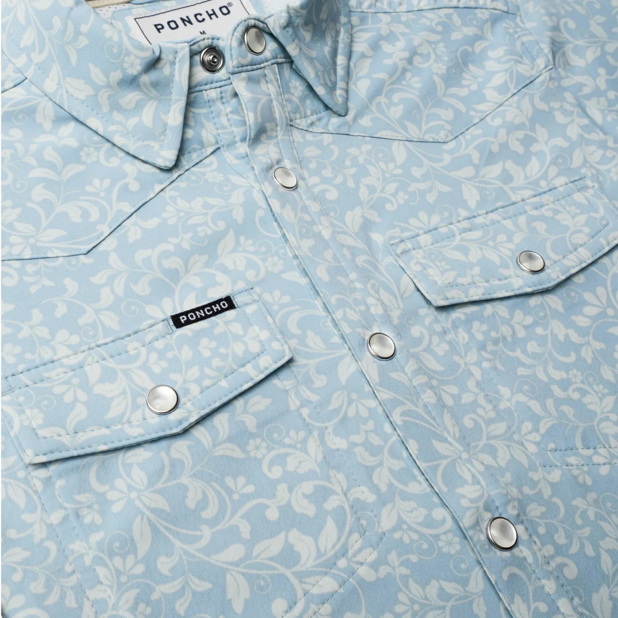 Boy's Poncho "The Alma" Blue Short Sleeve Floral Print Snap Shirt
