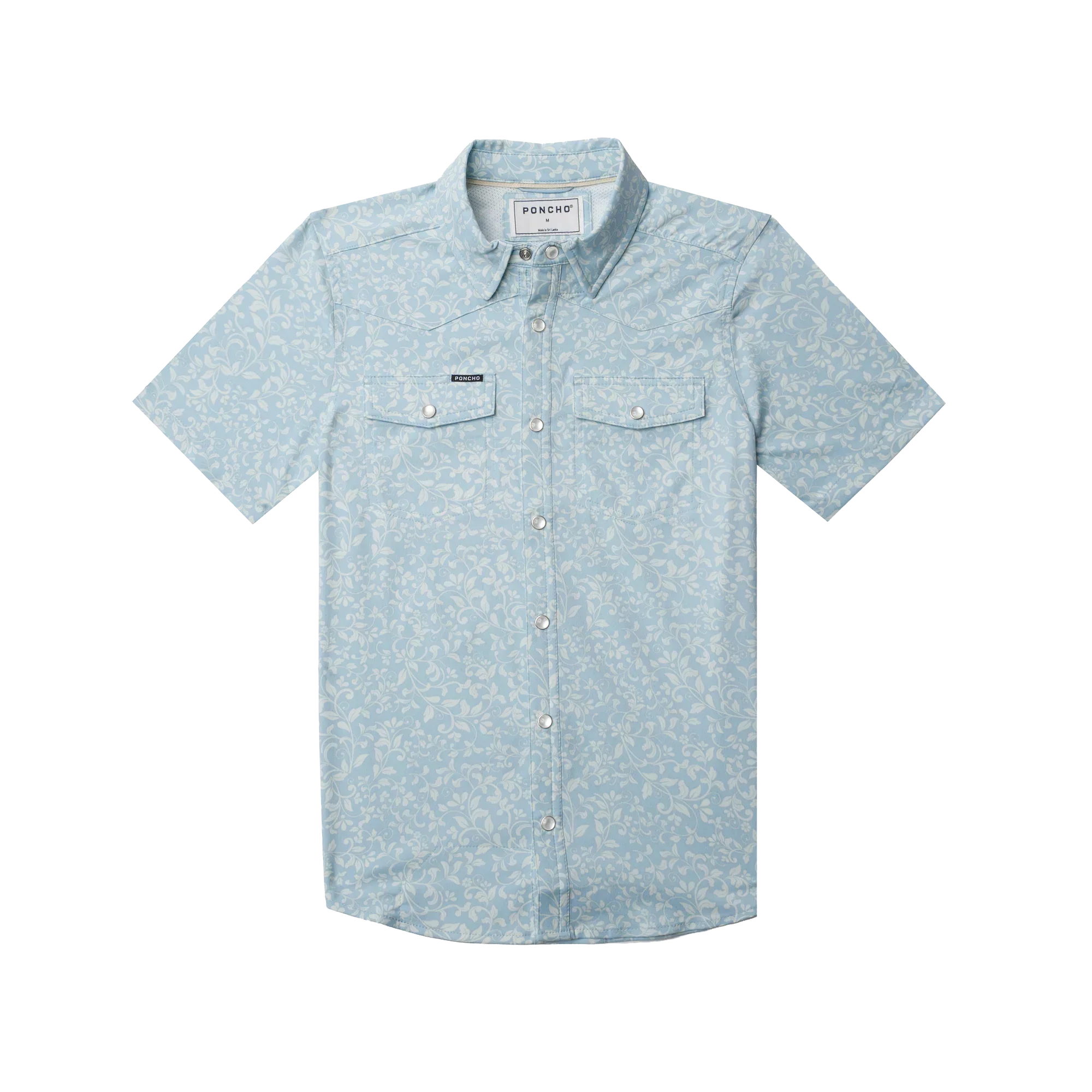 Boy's Poncho "The Alma" Blue Short Sleeve Floral Print Snap Shirt