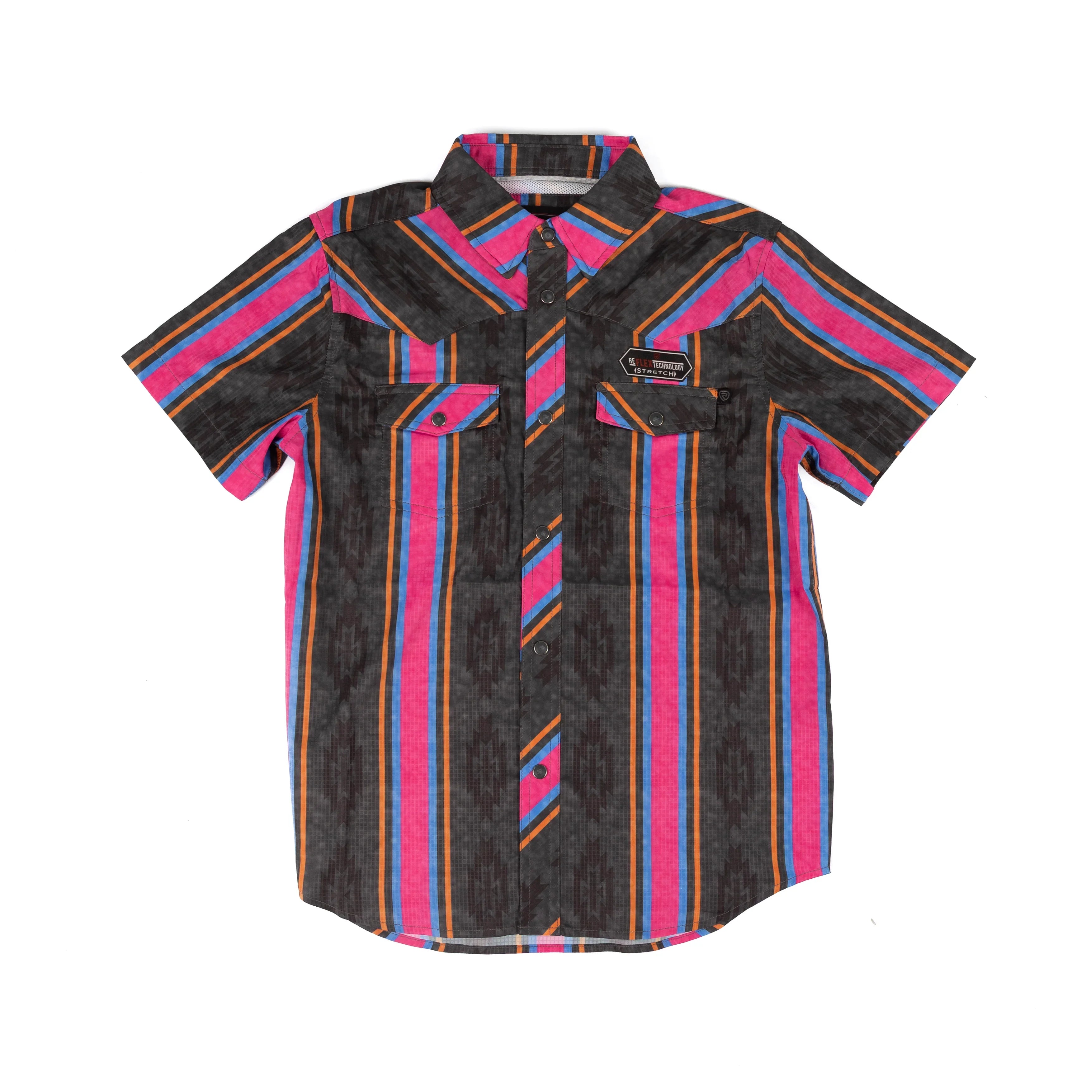 Boy's Rock and Roll Aztec Striped tek Short Sleeve Snap Shirt BBN3S08684