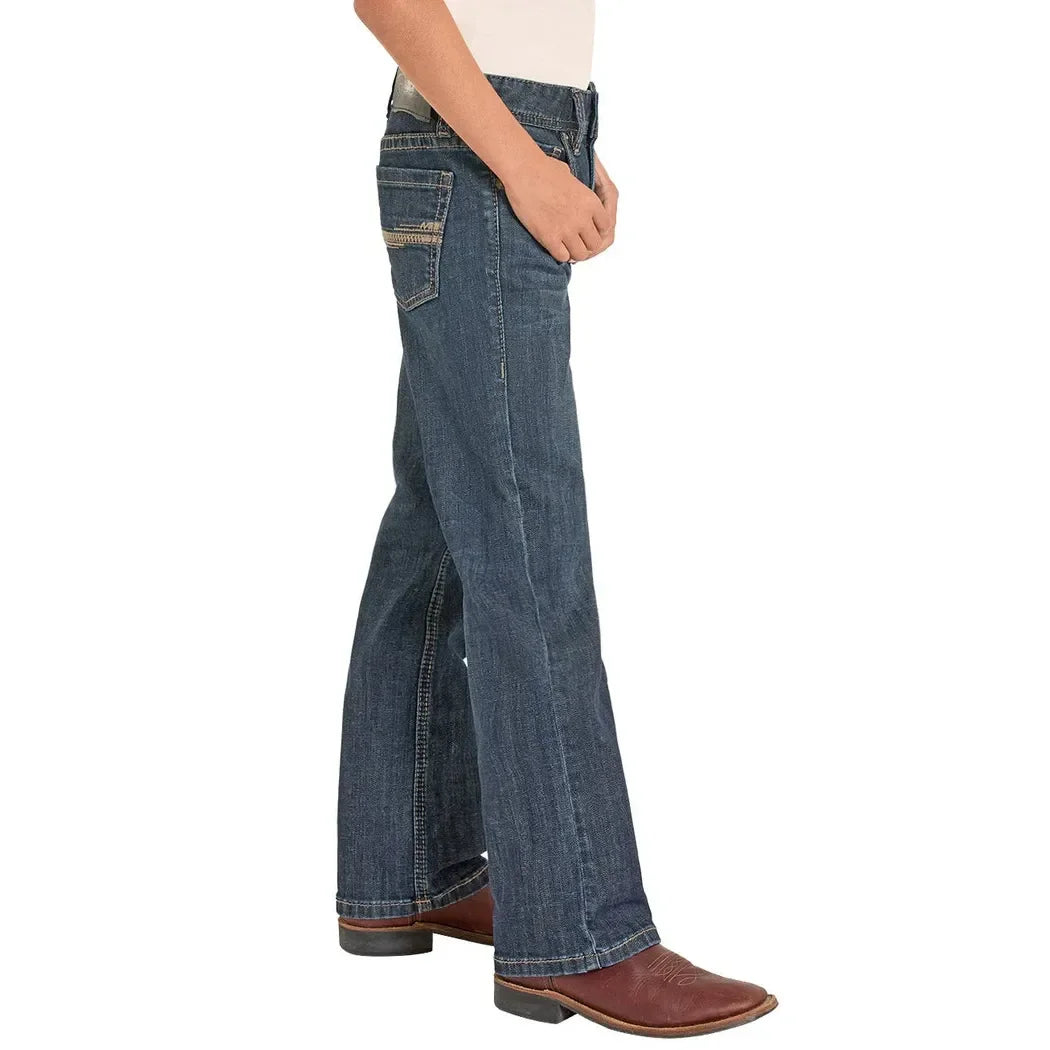 Boy's Rock and Roll Denim Bootcut Regular Fit Dark Wash Jeans BB0BD08579