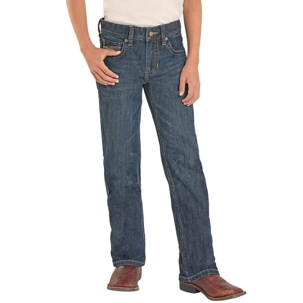 Boy's Rock and Roll Denim Bootcut Regular Fit Dark Wash Jeans BB0BD08579