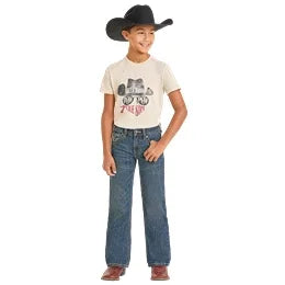 Boy's Rock and Roll Denim Ladder Embroidered Bootcut Jeans BB0BD07356
