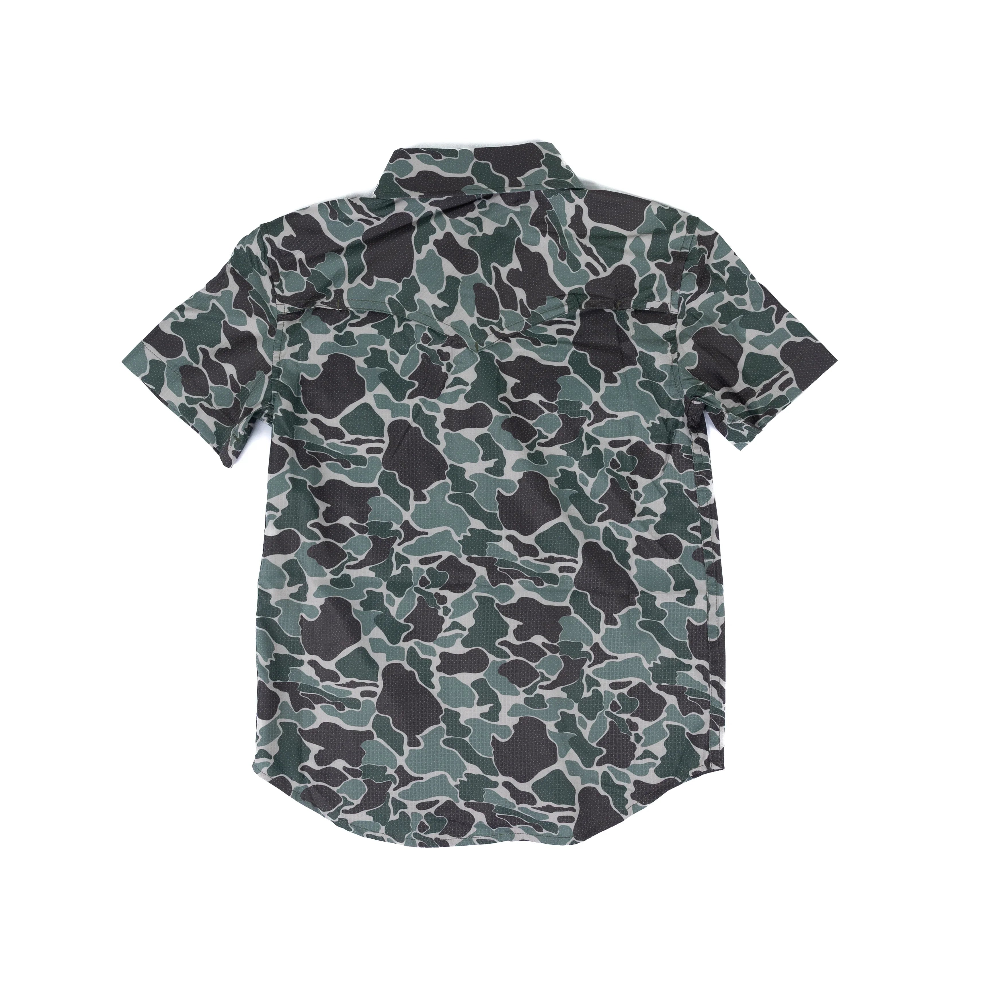 Boy's Rock and Roll Denim Olive Camo Tek Short Sleeve Western Shirt BBN3S08395
