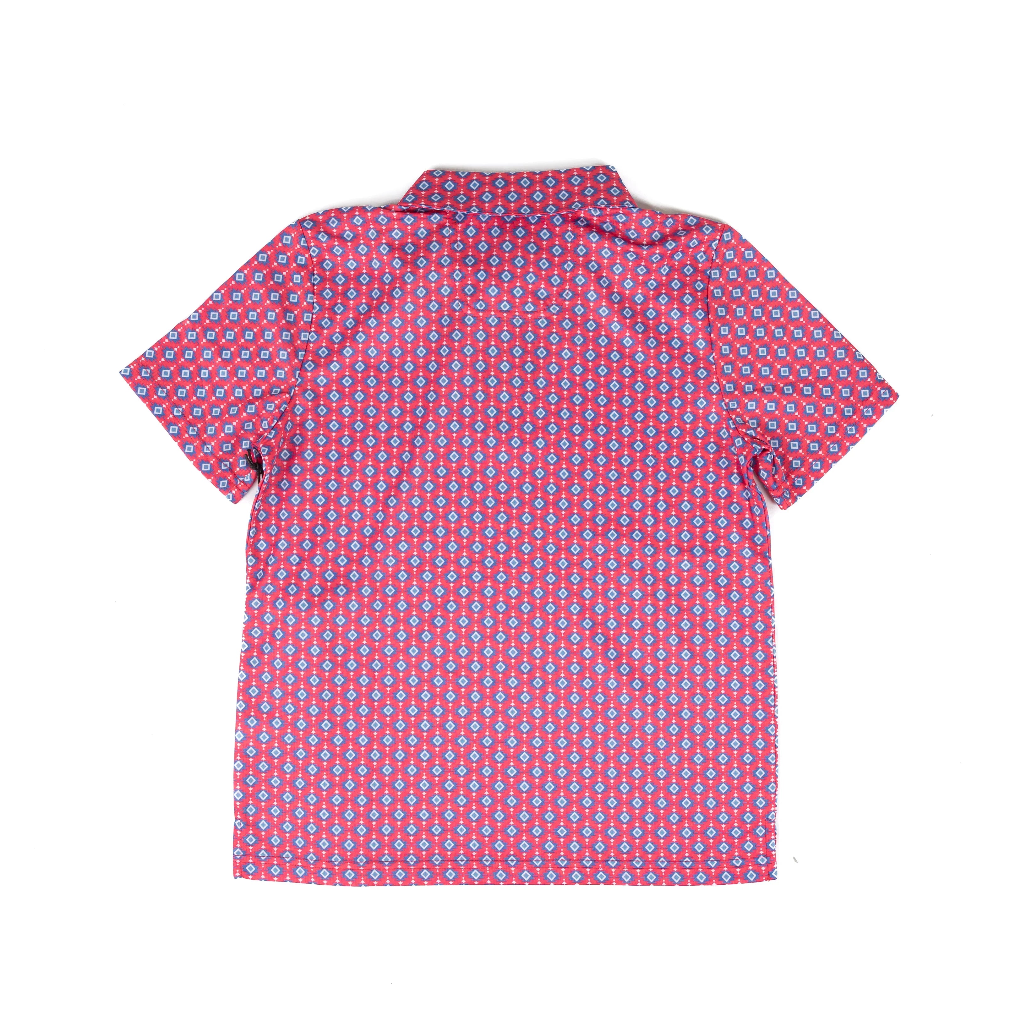 Boy's Rock and Roll Denim Pink and Blue Geo Print Polo BB51T08714
