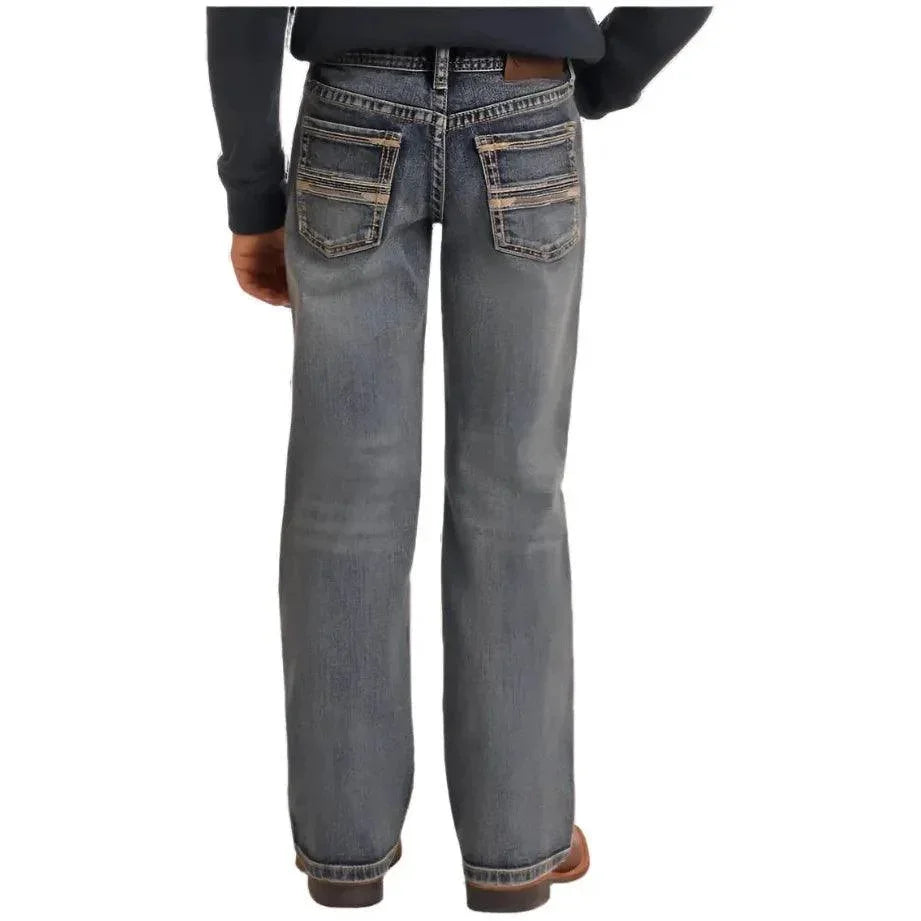 Boy's Rock and Roll Denim Regular Fit Rope Stitch Embroidered Bootcut Jeans BB0BD05592 - Crazy House Western Wear