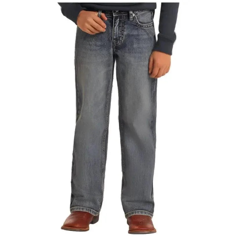 Boy's Rock and Roll Denim Regular Fit Rope Stitch Embroidered Bootcut Jeans BB0BD05592 - Crazy House Western Wear