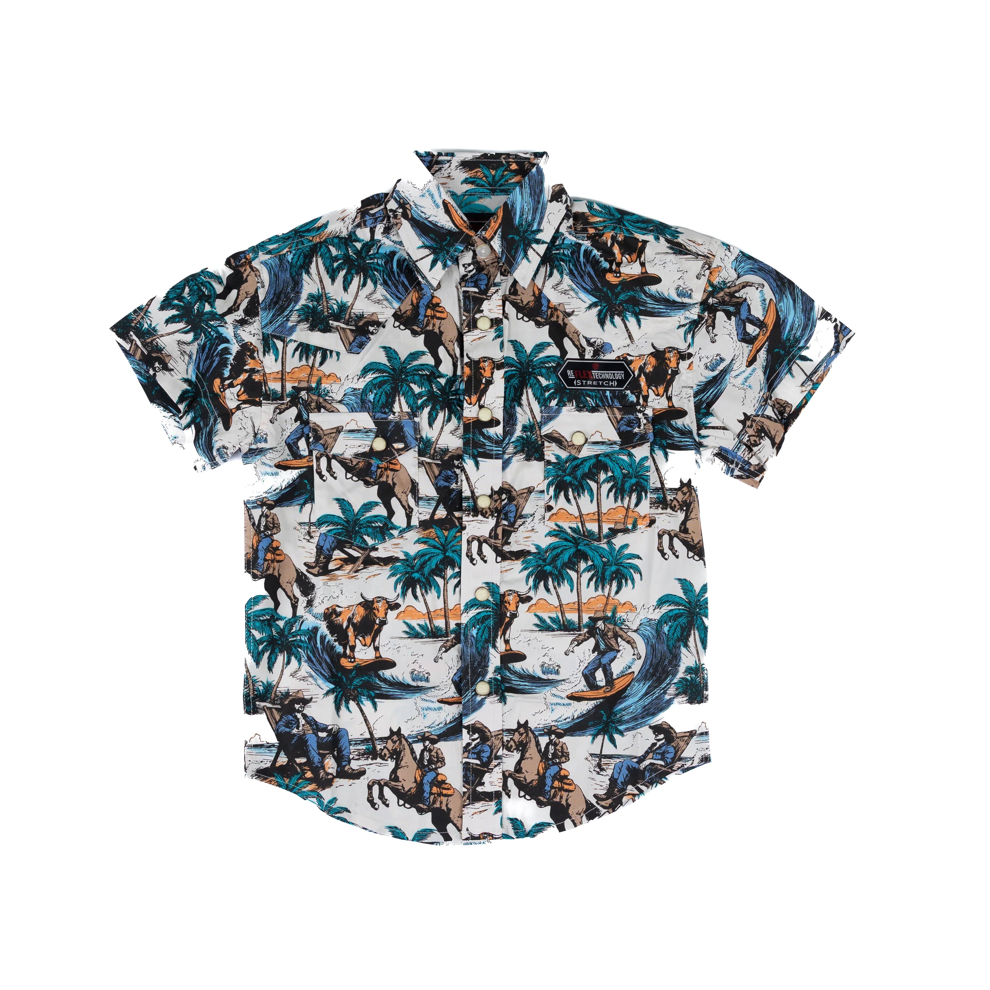 Boy's Rock and Roll Denim Short Sleeve Novelty Printed Snap Shirt BBN3S08323