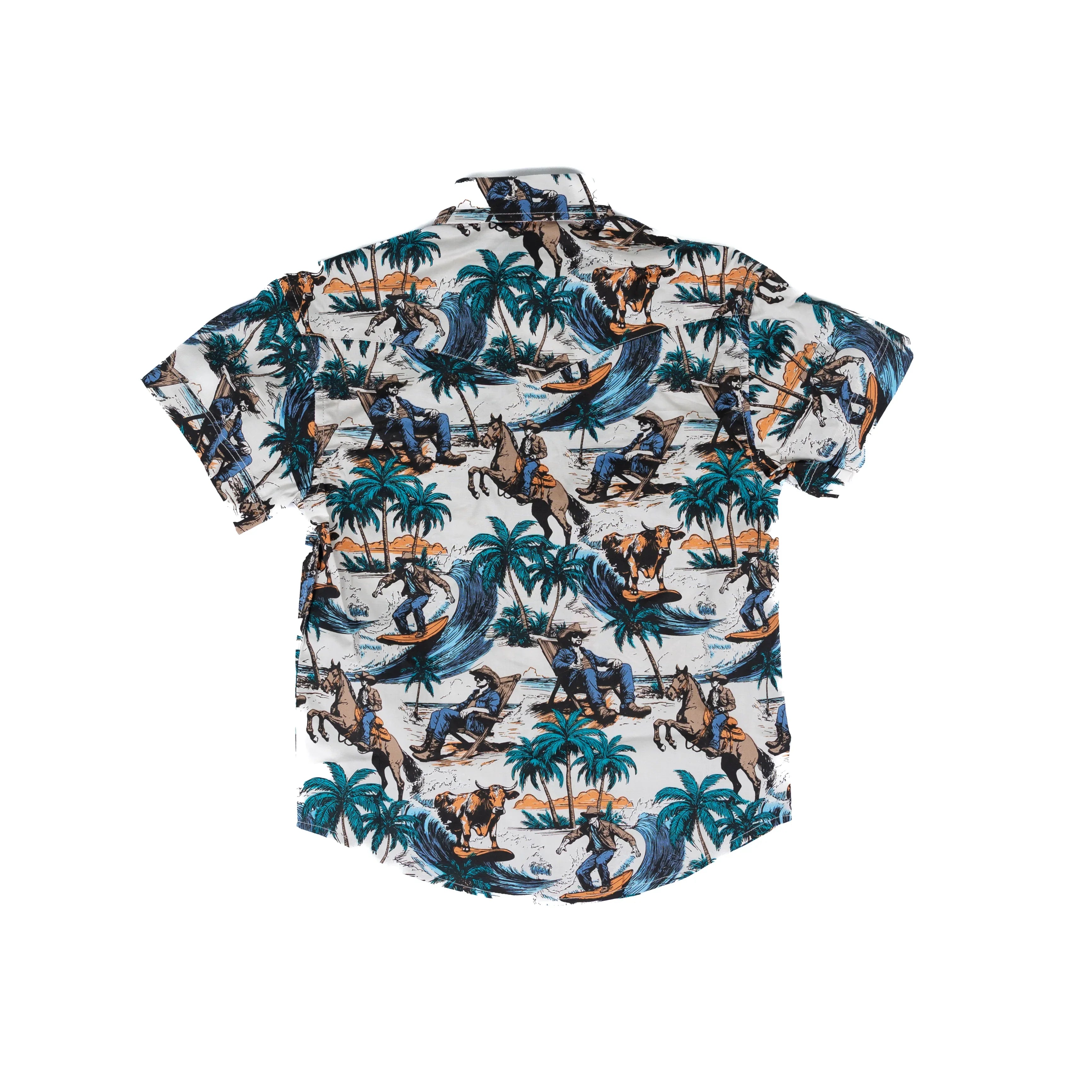 Boy's Rock and Roll Denim Short Sleeve Novelty Printed Snap Shirt BBN3S08323